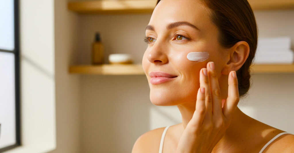 Best Sunscreens for Dry Skin in 2026 (No Tightness, No Flakes — Just Comfortable Skin) woman applying sunscreen dry skin 2026